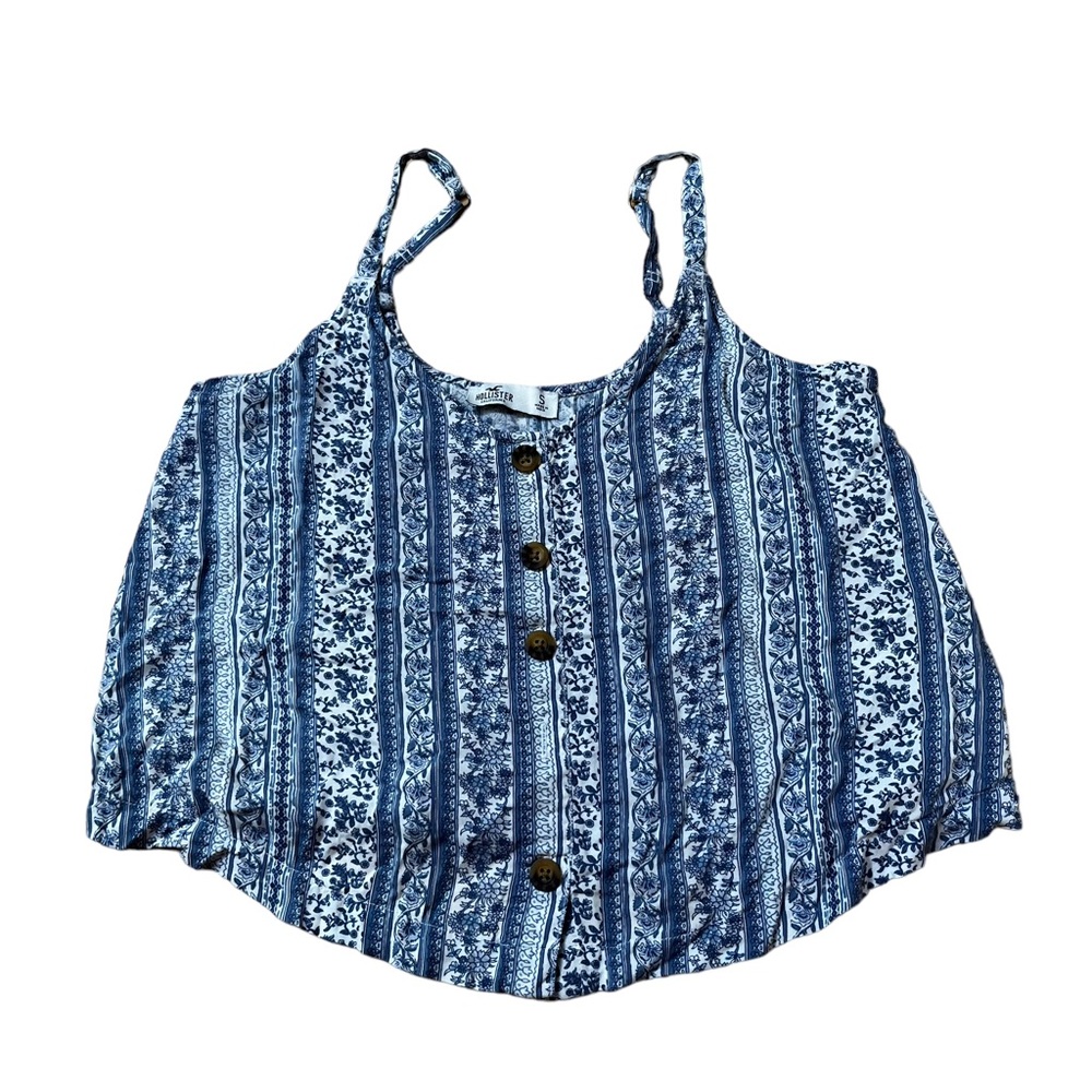 Hollister Blue and White Tank Top Size Small